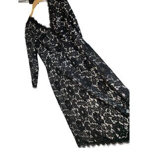 Tadashi Black Lace Dress Double V-Neck Size 16 RT10291 Double Lined EUC